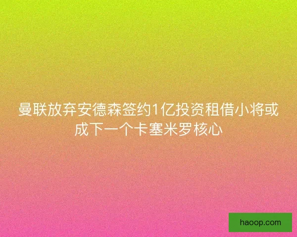 曼联放弃安德森签约1亿投资租借小将或成下一个卡塞米罗核心